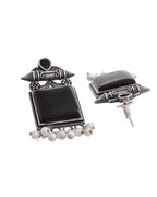 VOJ Silver Plated Oxidized Black Stone Studded Earrings - Distacart