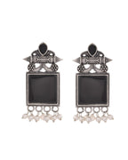 VOJ Silver Plated Oxidized Black Stone Studded Earrings - Distacart