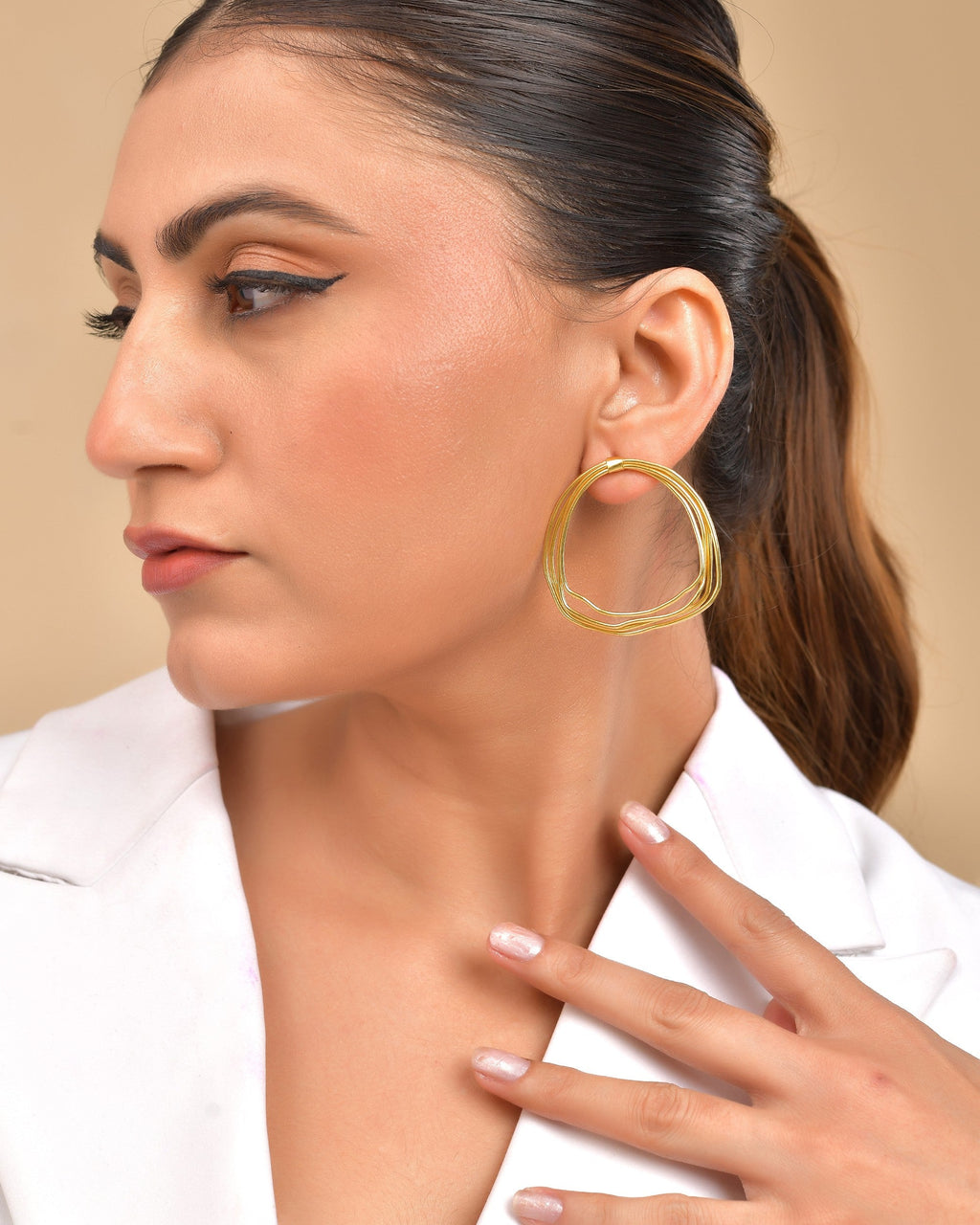 VOJ Gold Polished Anti Tarnished Multi Wired Studs Earrings - Distacart