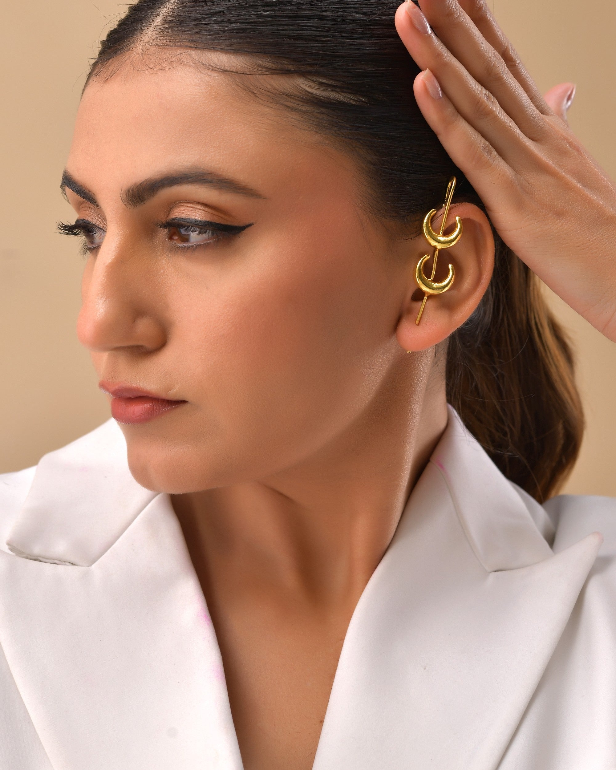 VOJ Gold Polished Moon Shaped Anti Tarnish Ear Cuff - Distacart