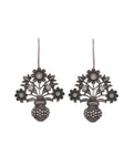 VOJ Silver Plated Floral Shaped Oxidized Drop Earrings - Distacart