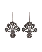 VOJ Silver Plated Floral Shaped Oxidized Drop Earrings - Distacart