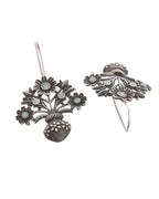 VOJ Silver Plated Floral Shaped Oxidized Drop Earrings - Distacart