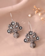 VOJ Silver Plated Floral Shaped Oxidized Drop Earrings - Distacart