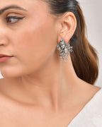 VOJ Silver Plated Oxidized Kanha Shaped Earrings - Distacart