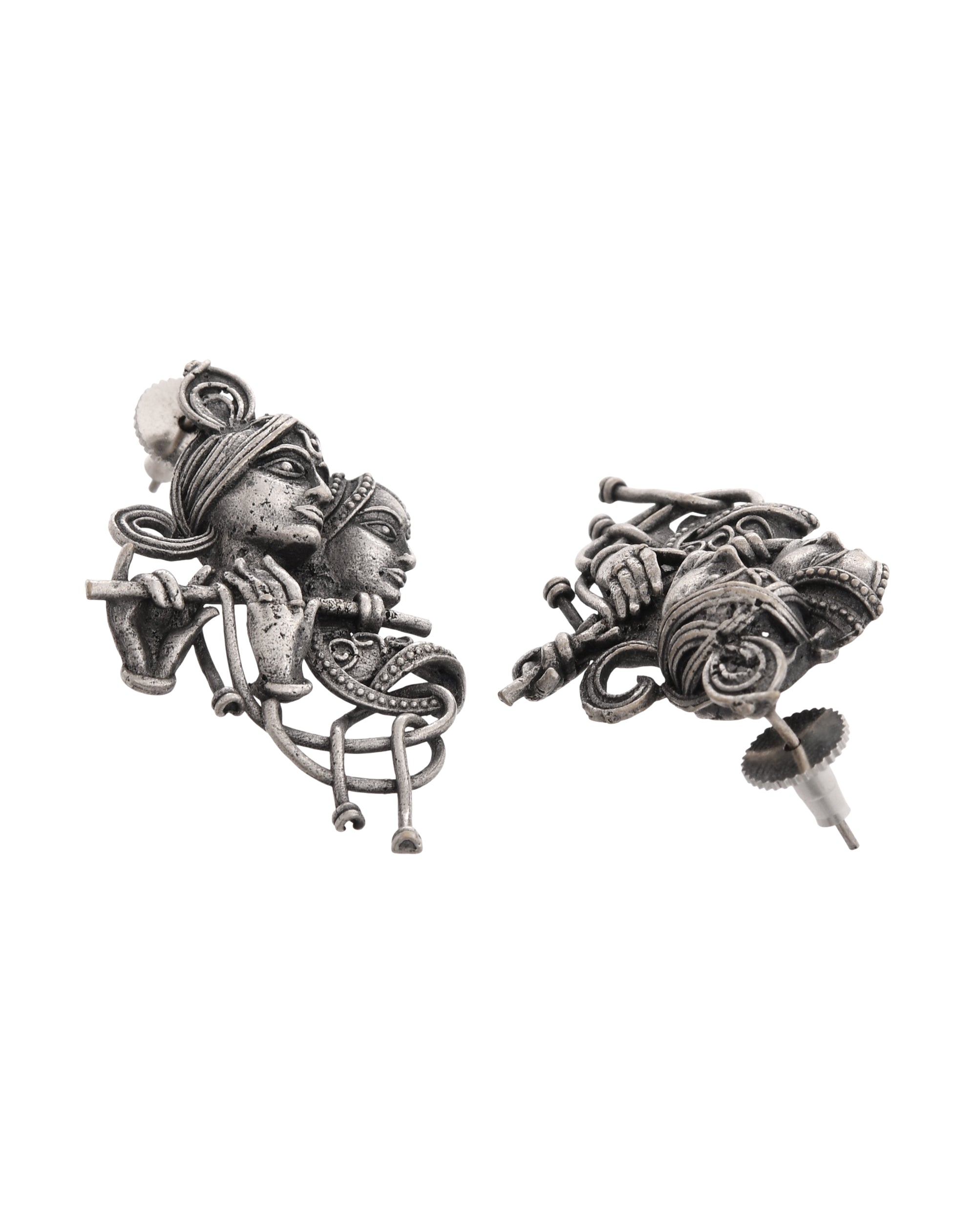 VOJ Silver Plated Oxidized Kanha Shaped Earrings - Distacart