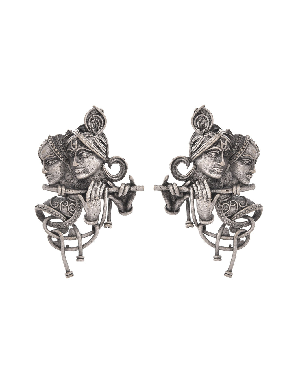VOJ Silver Plated Oxidized Kanha Shaped Earrings - Distacart