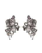 VOJ Silver Plated Oxidized Kanha Shaped Earrings - Distacart
