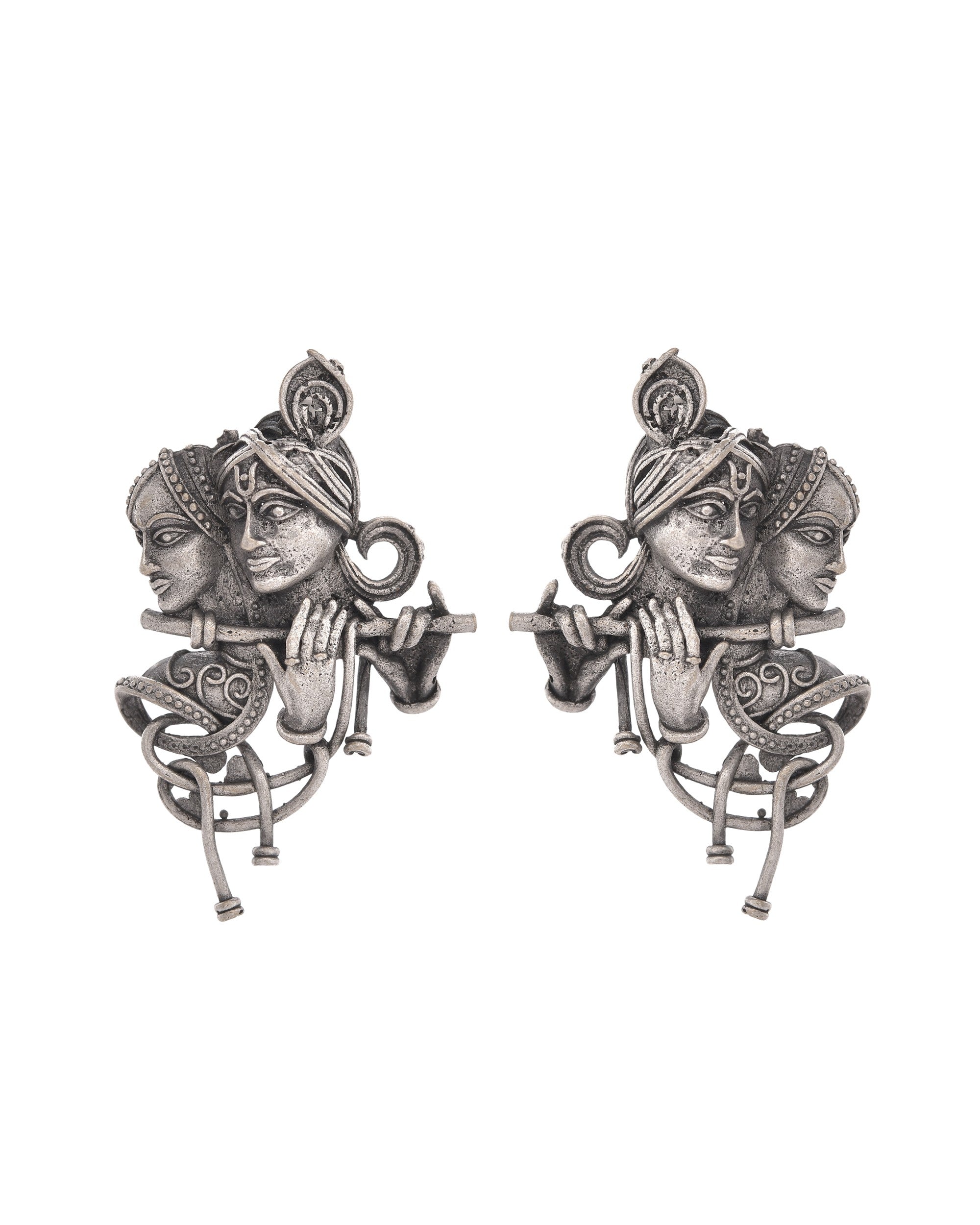 VOJ Silver Plated Oxidized Kanha Shaped Earrings - Distacart