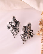 VOJ Silver Plated Oxidized Kanha Shaped Earrings - Distacart