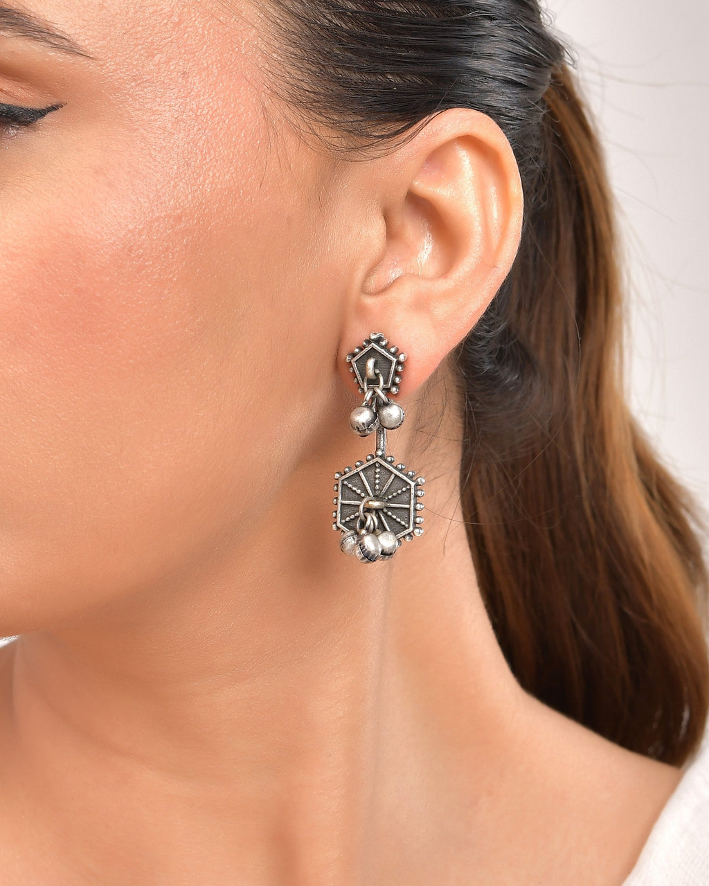 VOJ Silver Plated Oxidized Geometrical Shaped Studs Earrings - Distacart