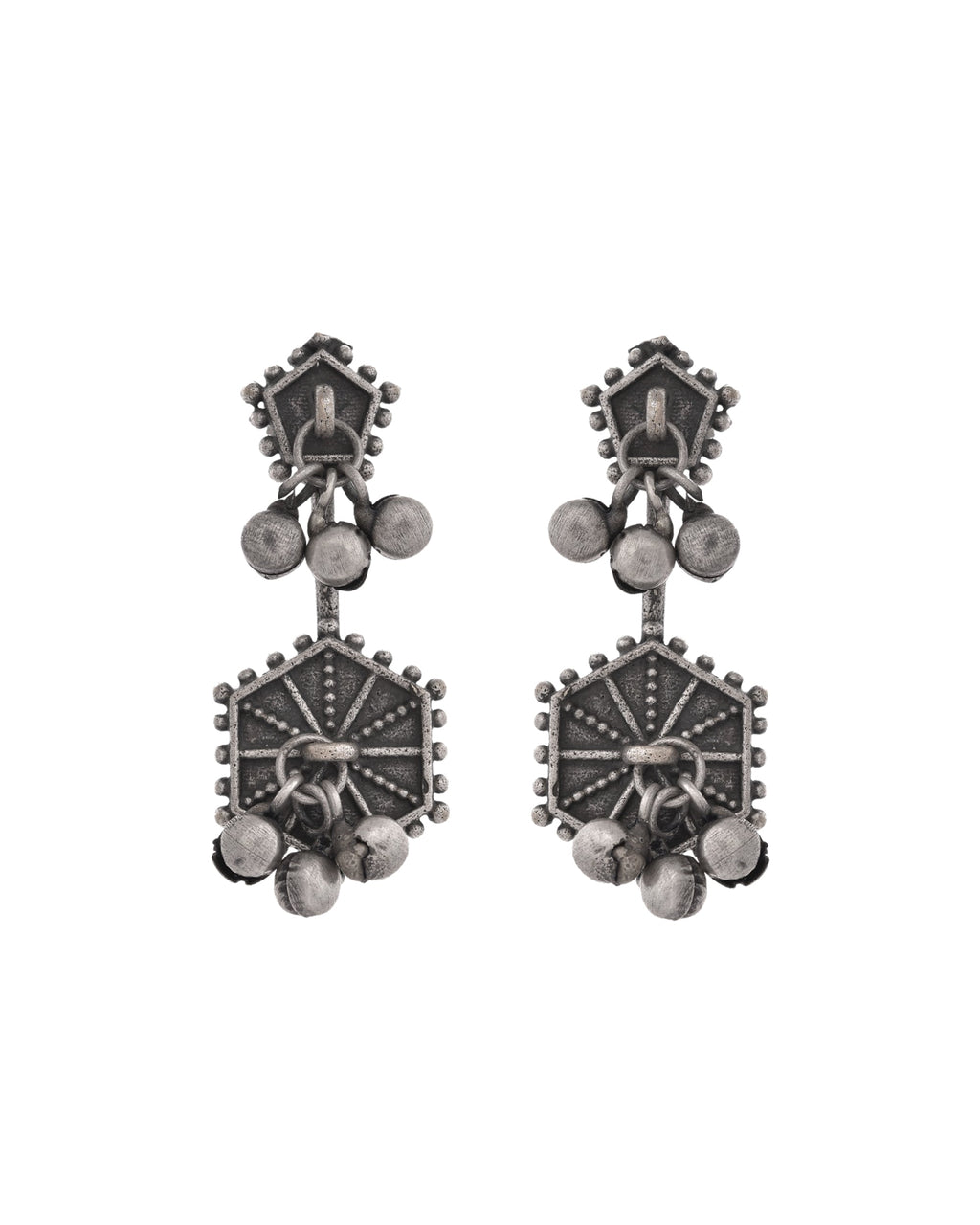VOJ Silver Plated Oxidized Geometrical Shaped Studs Earrings - Distacart