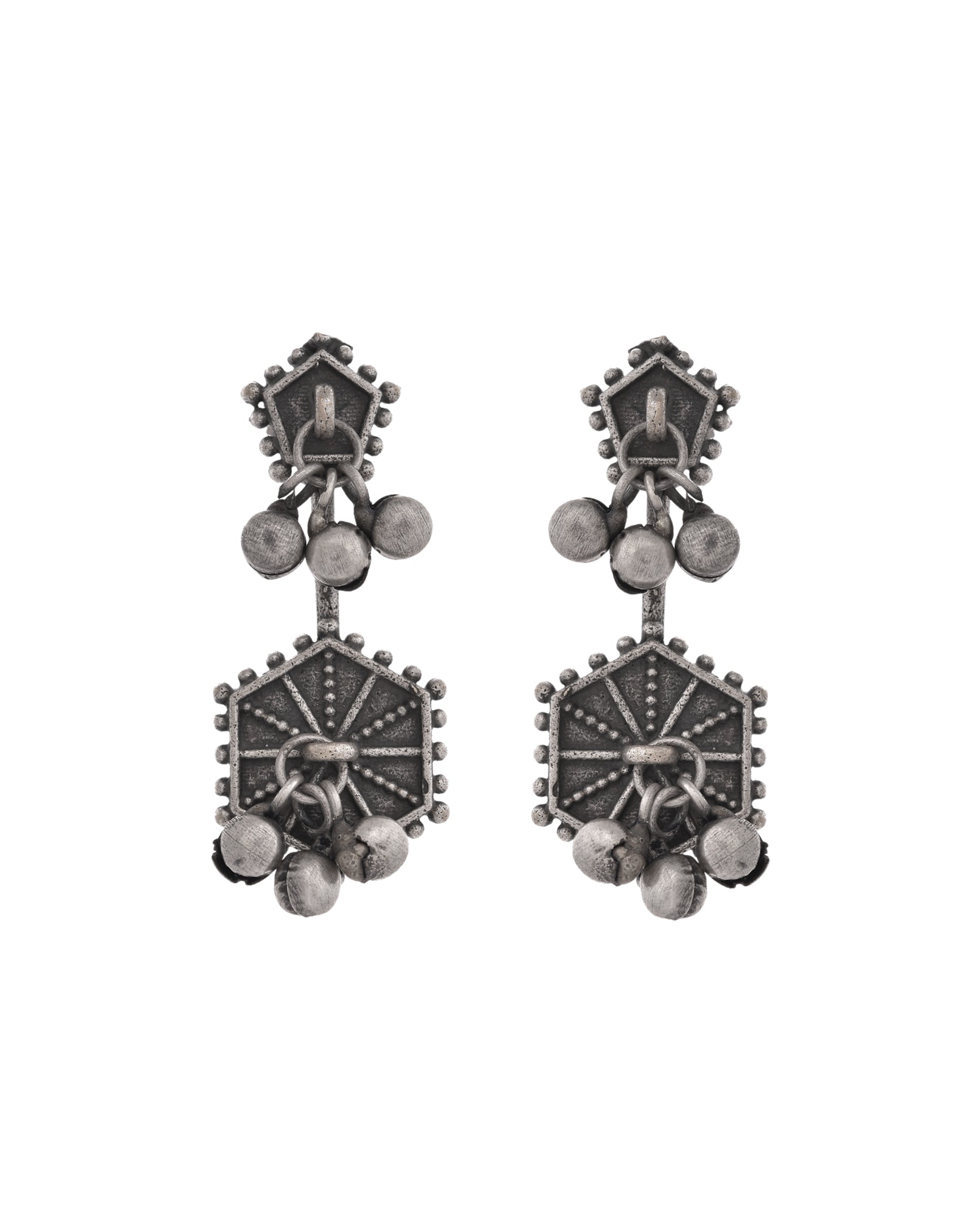 VOJ Silver Plated Oxidized Geometrical Shaped Studs Earrings - Distacart