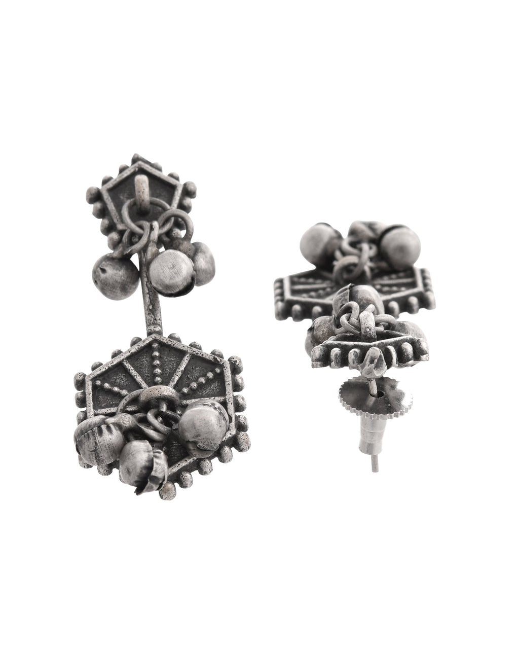 VOJ Silver Plated Oxidized Geometrical Shaped Studs Earrings - Distacart