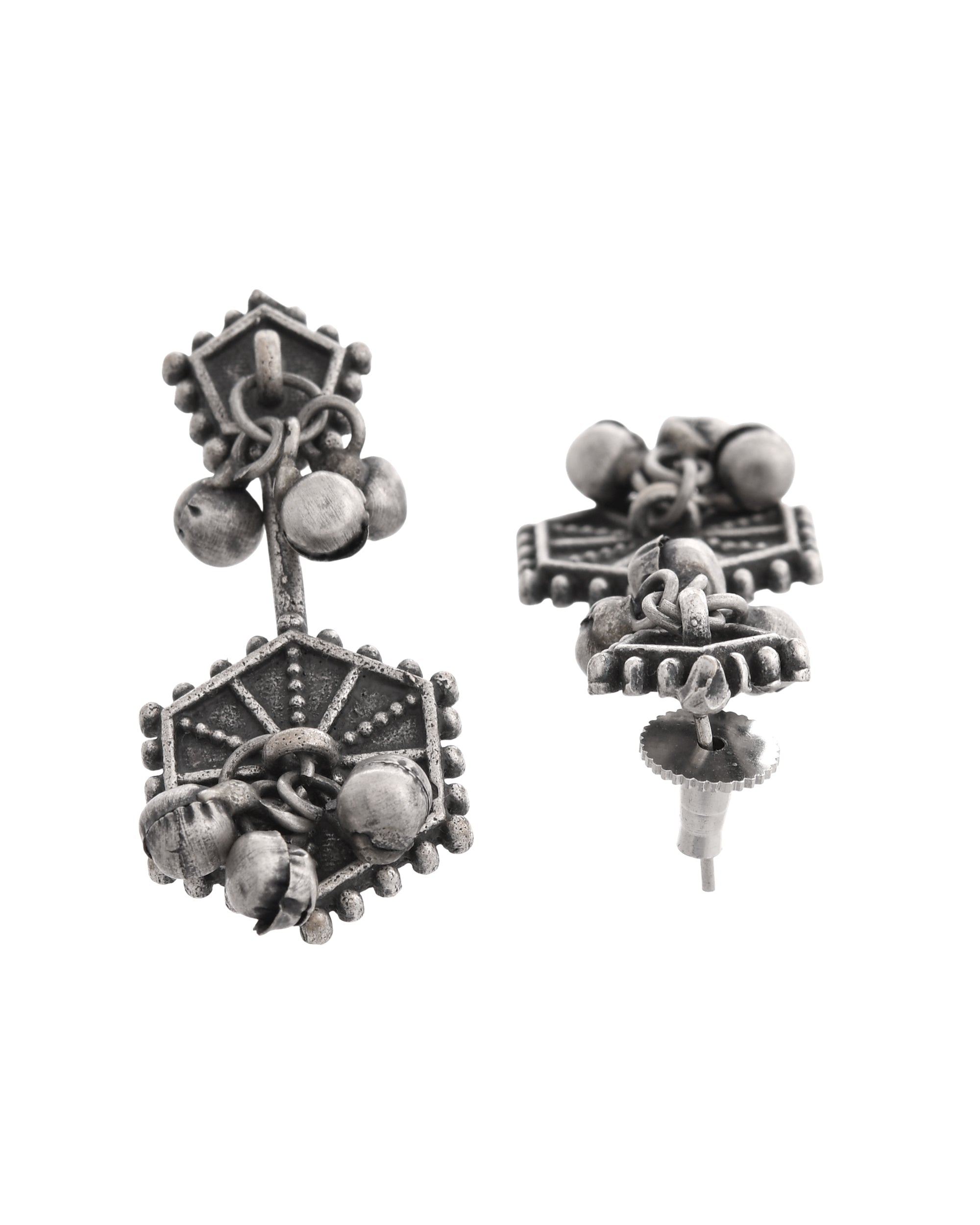 VOJ Silver Plated Oxidized Geometrical Shaped Studs Earrings - Distacart
