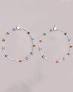 VOJ Set of 2 Silver Plated Multicolor Beads Anklets - Distacart