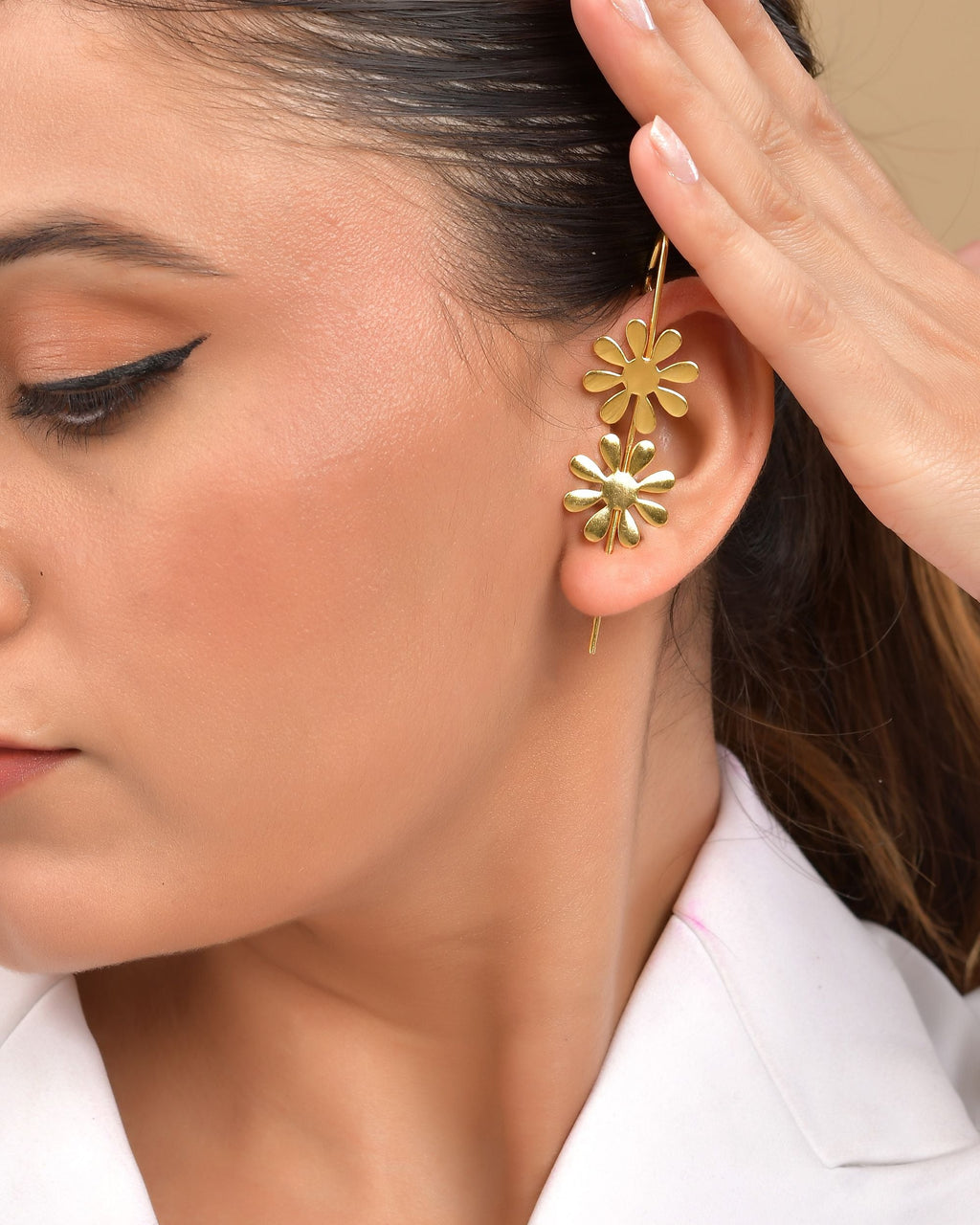 VOJ Gold Polished Floral Shaped Anti Tarnished Ear Cuff - Distacart