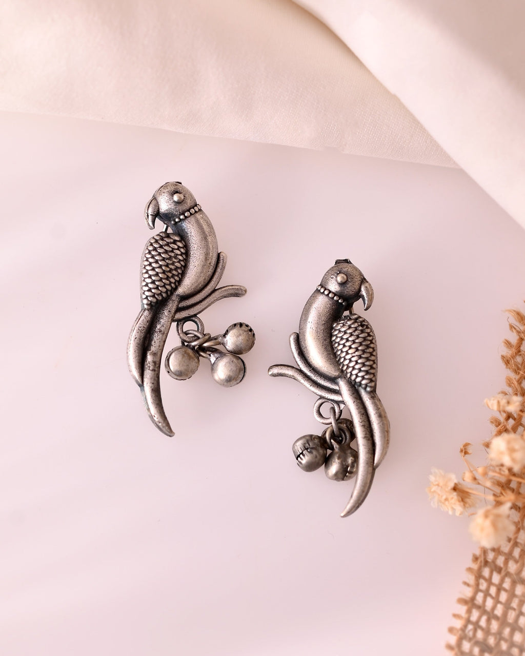 VOJ Silver Plated Oxidized Parrot Shaped Studs Earrings - Distacart