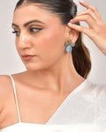 VOJ Silver Toned Blue Stone Studded Elegant Earrings - Distacart