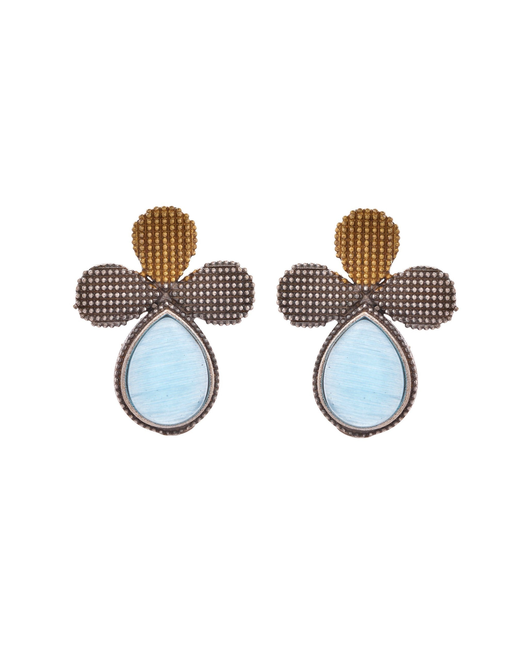VOJ Silver Toned Blue Stone Studded Elegant Earrings - Distacart