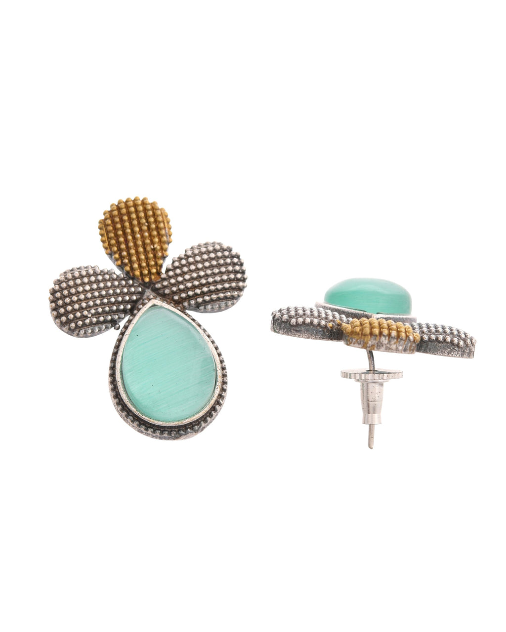 VOJ Silver Toned Teal Stone Studded Elegant Earrings - Distacart