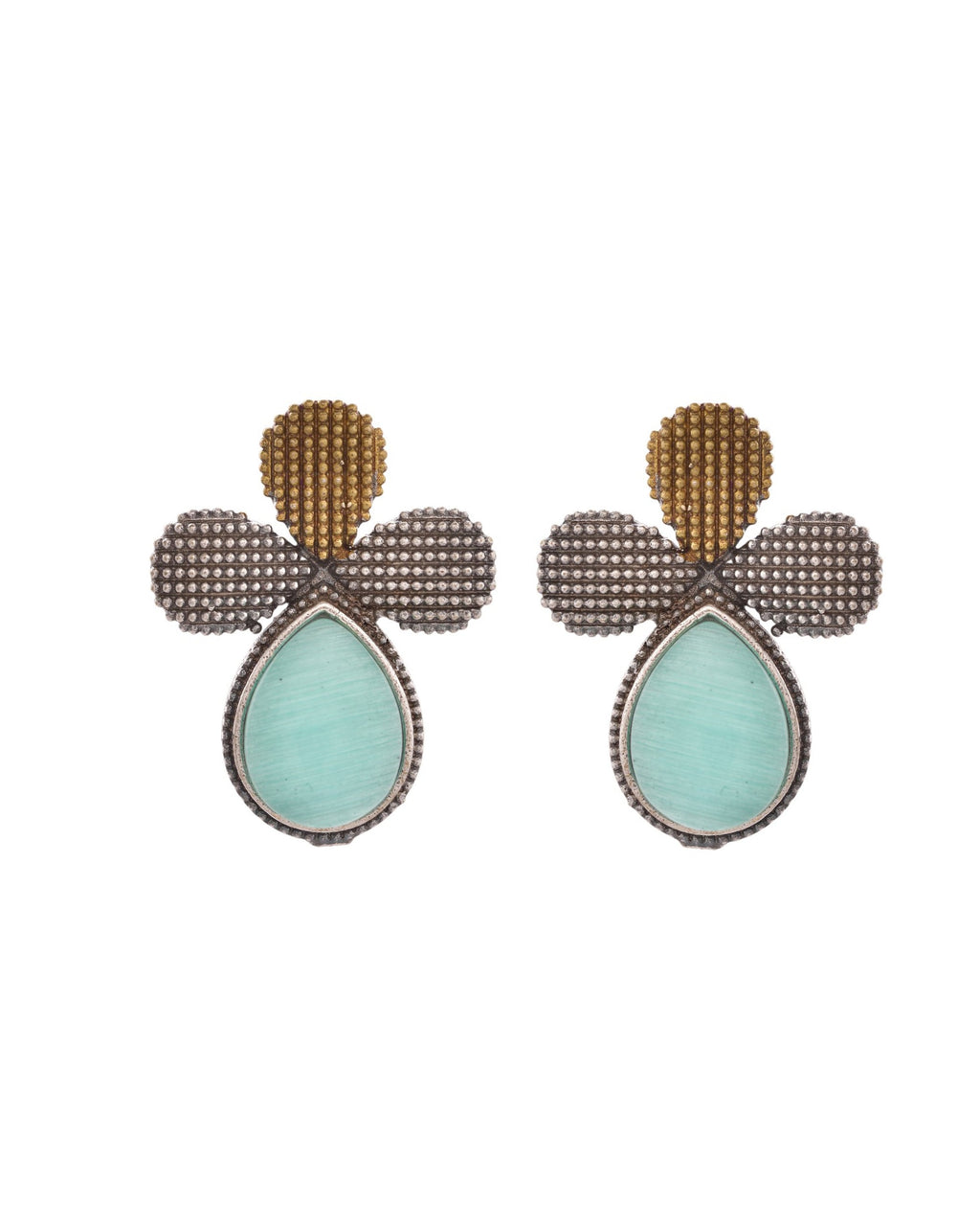 VOJ Silver Toned Teal Stone Studded Elegant Earrings - Distacart