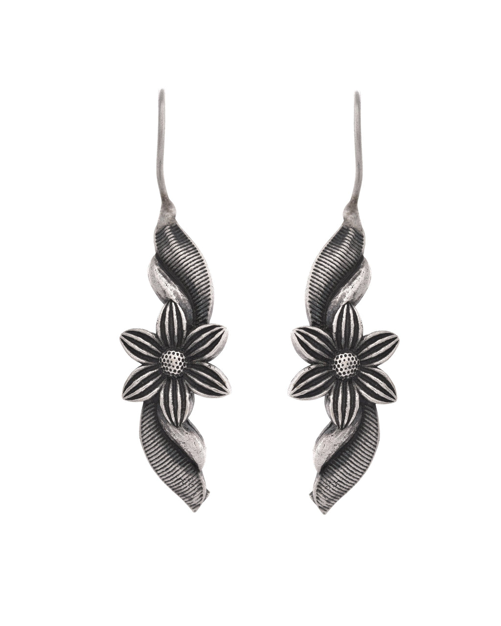 VOJ Silver Plated Floral Shaped Drop Earrings - Distacart