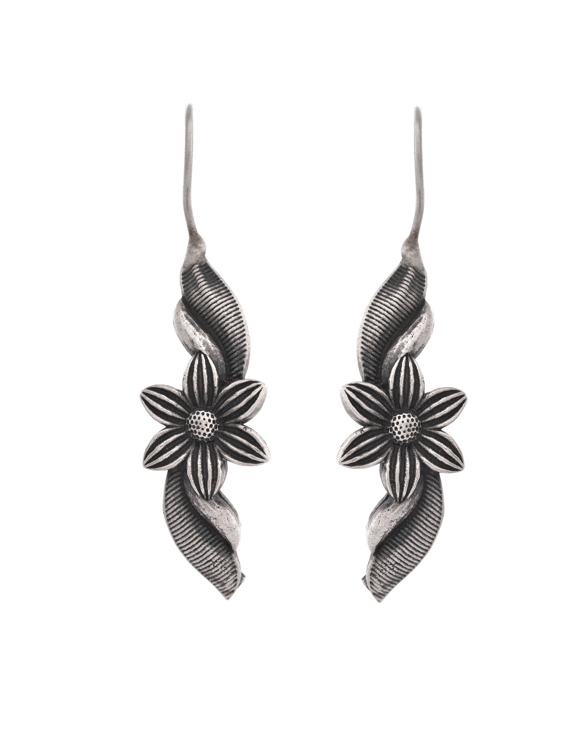VOJ Silver Plated Floral Shaped Drop Earrings - Distacart