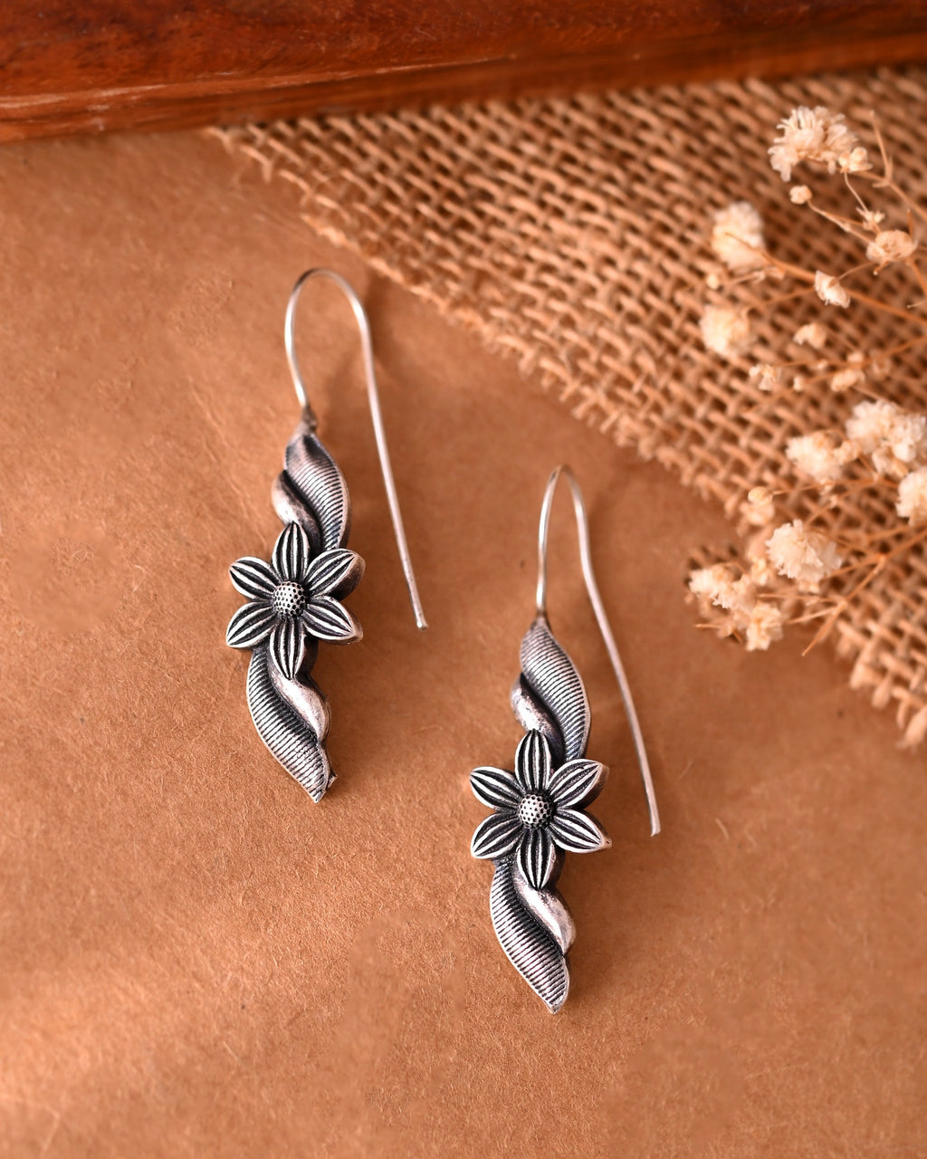 VOJ Silver Plated Floral Shaped Drop Earrings - Distacart