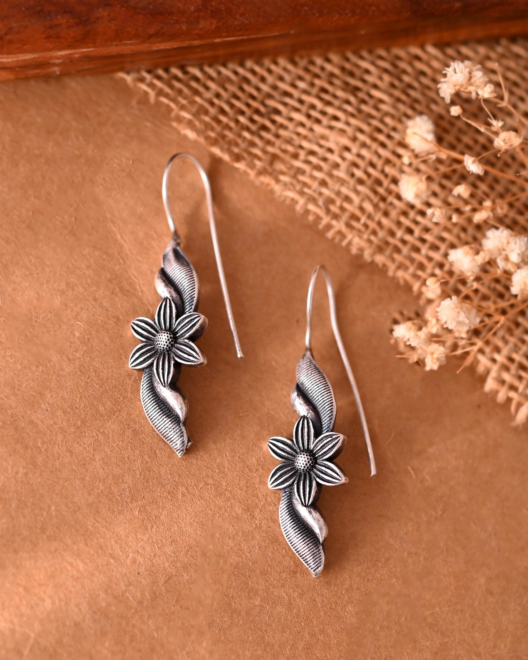 VOJ Silver Plated Floral Shaped Drop Earrings - Distacart