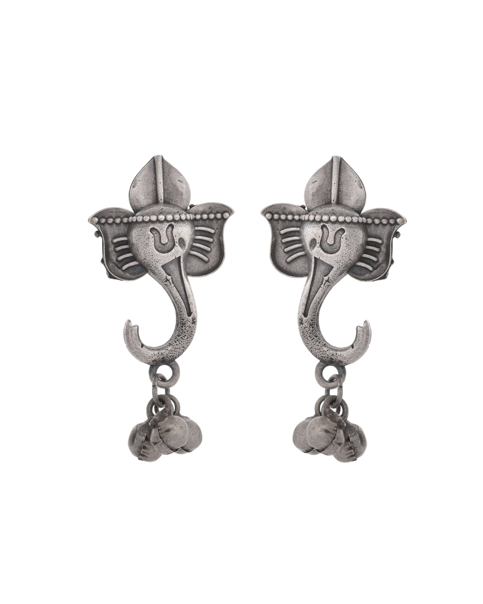 VOJ Silver Toned Designer Temple Earrings - Distacart
