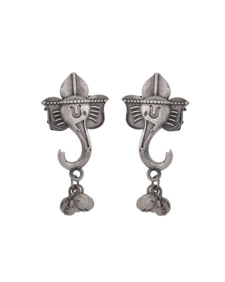 VOJ Silver Toned Designer Temple Earrings