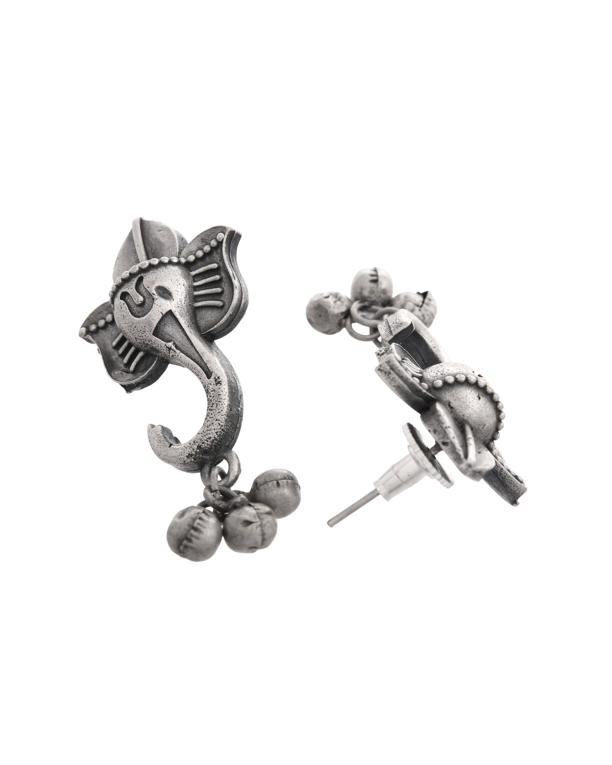 VOJ Silver Toned Designer Temple Earrings - Distacart
