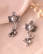 VOJ Silver Toned Designer Temple Earrings - Distacart