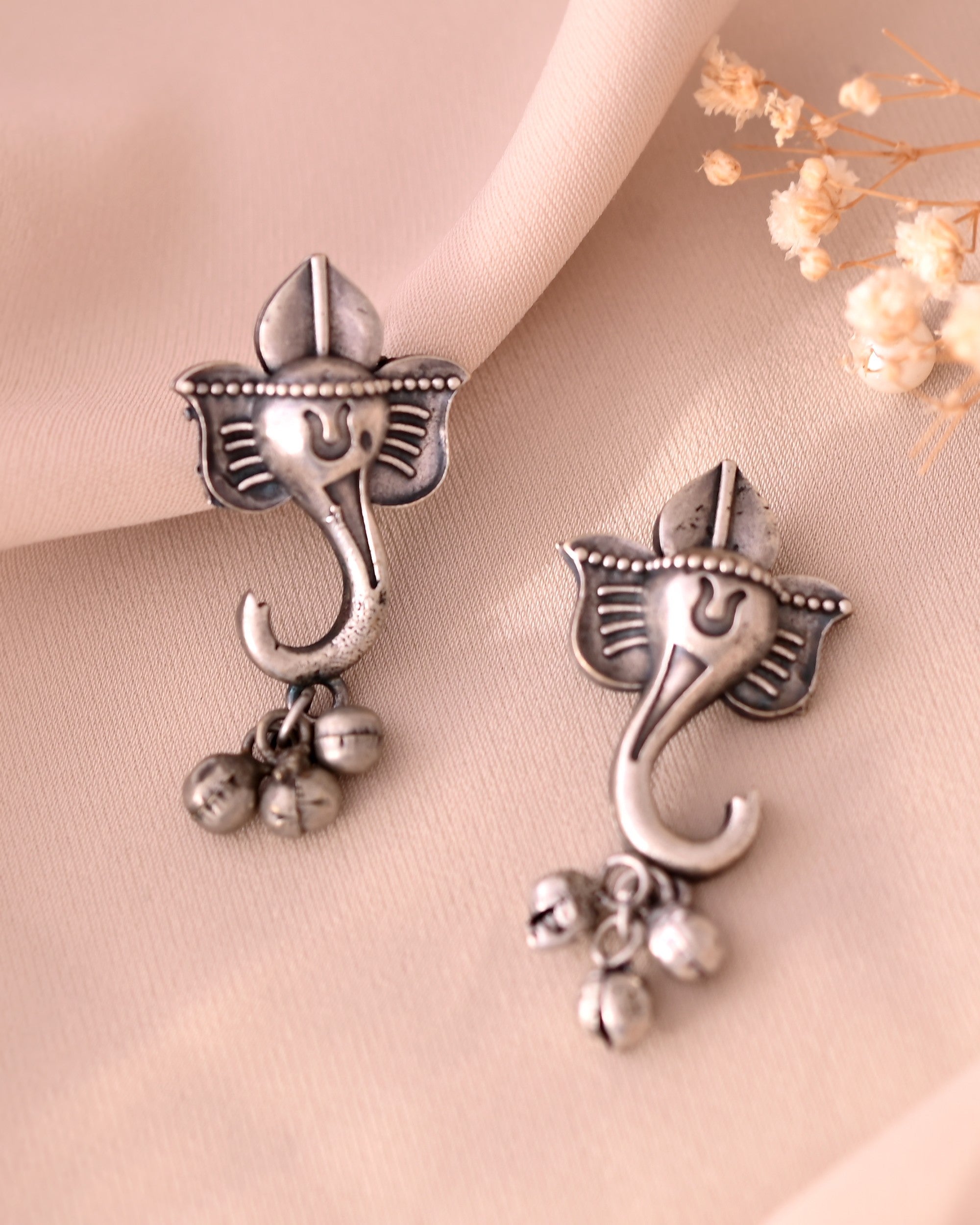 VOJ Silver Toned Designer Temple Earrings - Distacart