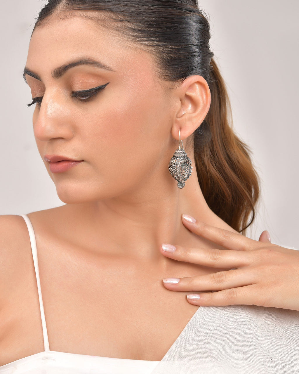 VOJ Silver Toned Designer Drop Earrings - Distacart