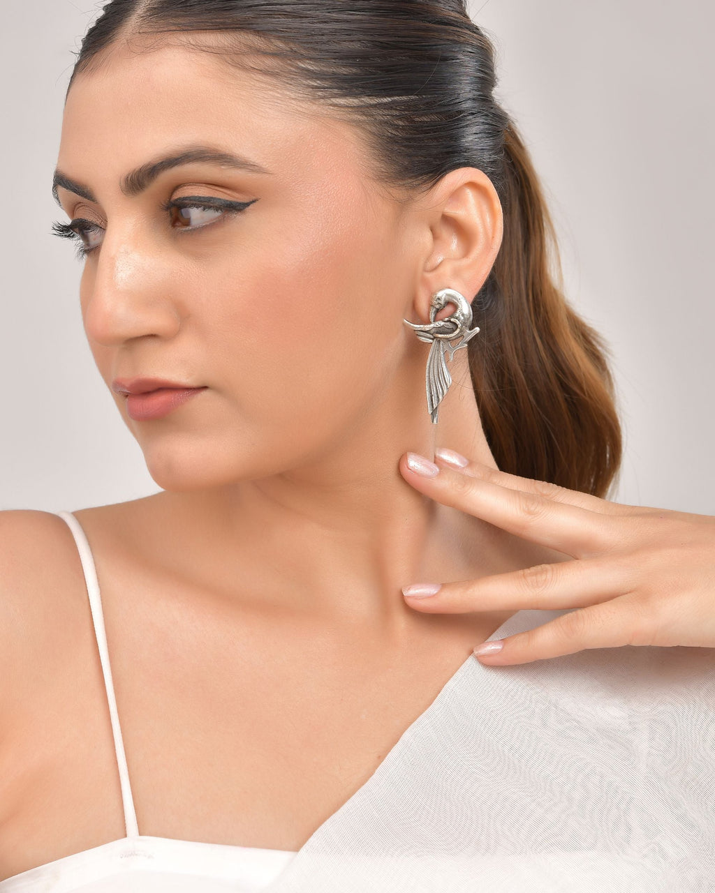 VOJ Silver Plated Bird Shaped Designer Studs Earrings - Distacart