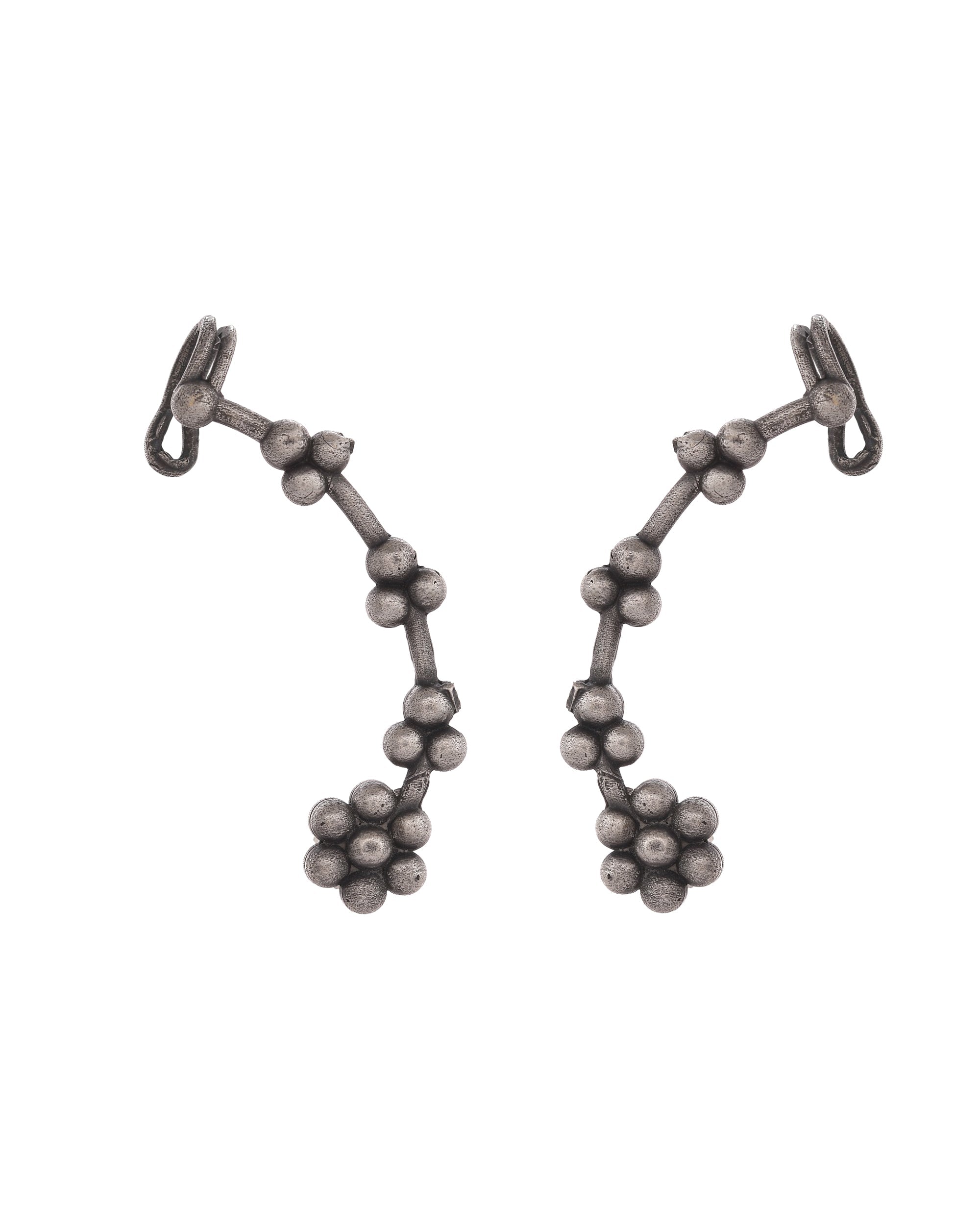 VOJ Silver Toned Floral Designer Ear Cuff - Distacart