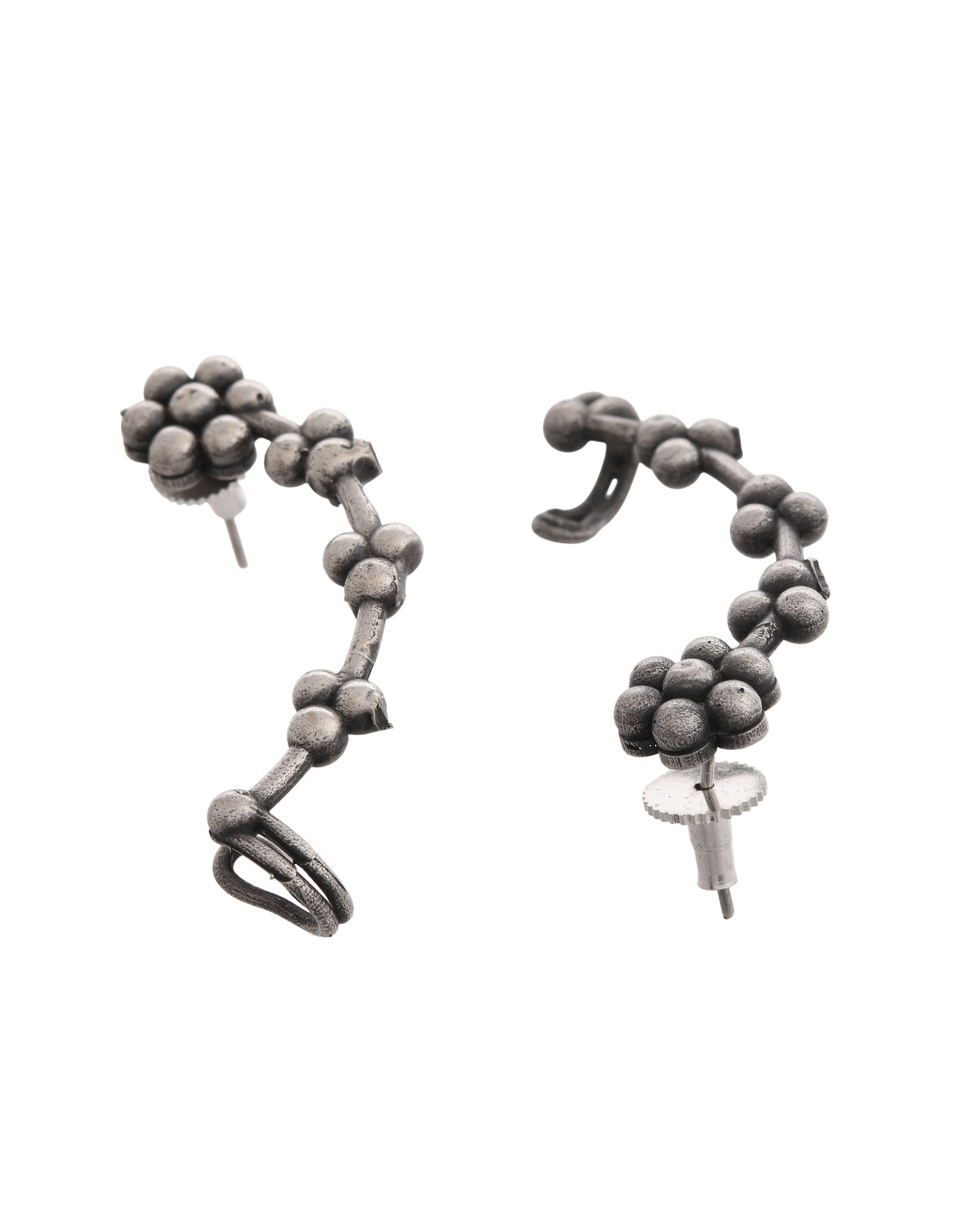 VOJ Silver Toned Floral Designer Ear Cuff - Distacart