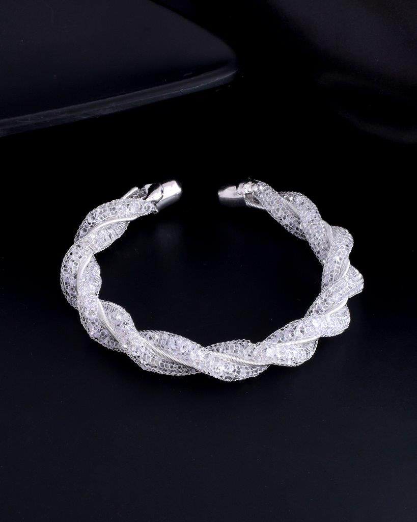 VOJ Silver Plated White Kada Beads Kada Bracelet - Distacart