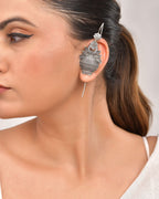 VOJ Silver Toned Designer Floral Shaped Ear Cuff - Distacart