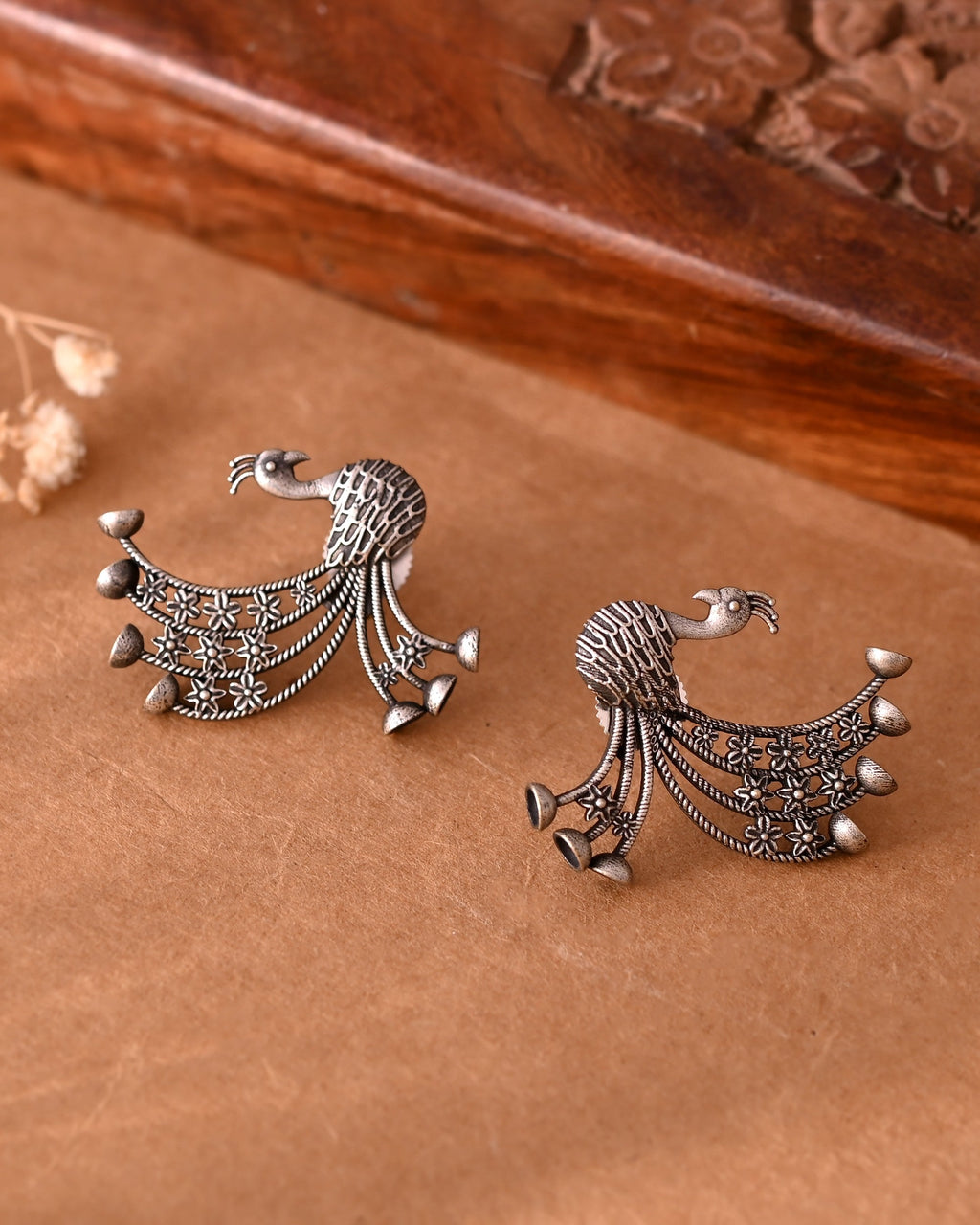 VOJ Silver Plated Dancing Peacock Shaped Studs Earrings - Distacart