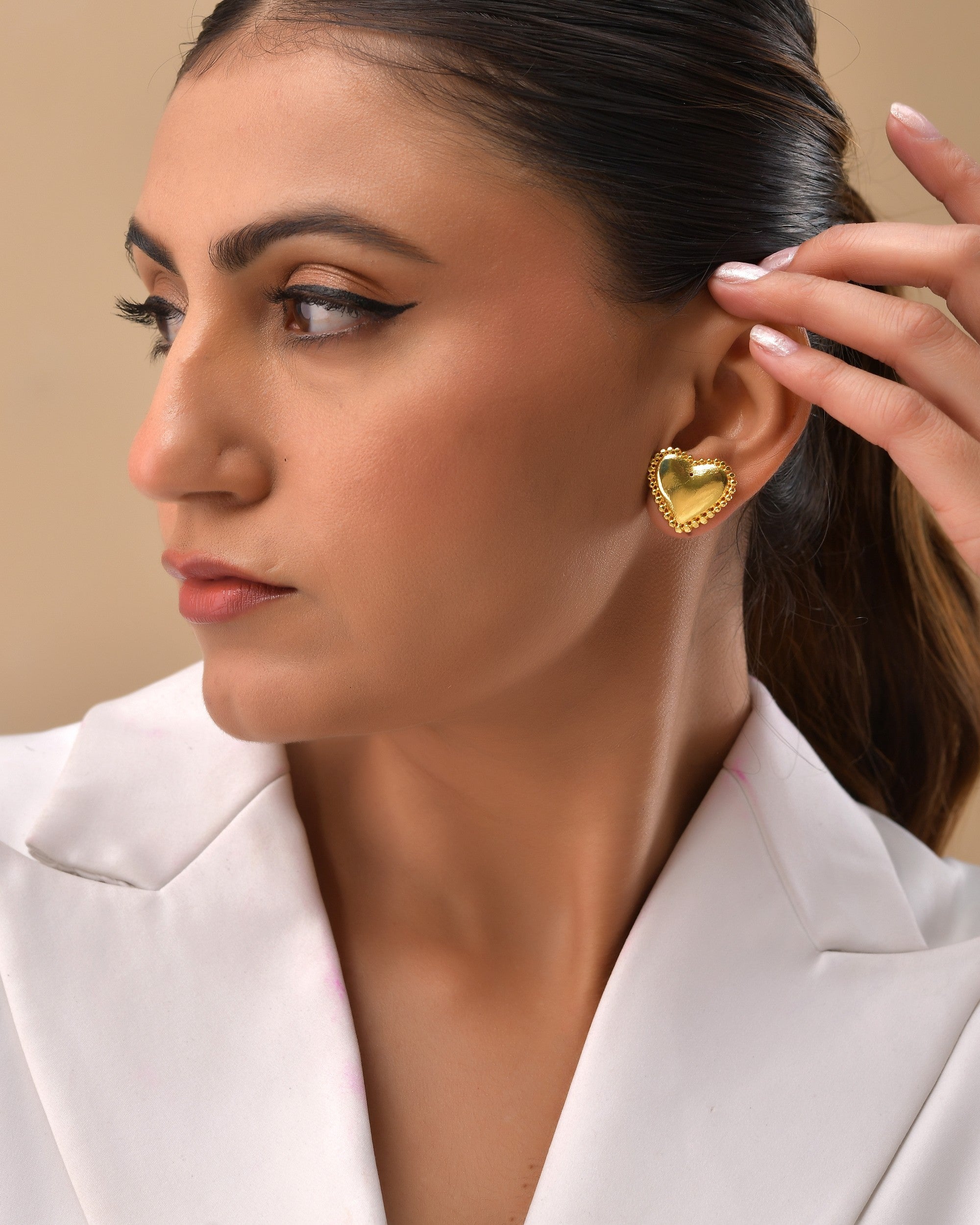 VOJ Gold Polished Heart Shaped Studs Earrings - Distacart