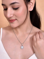 VOJ Silver Plated Flower Pendant Set