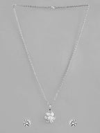VOJ Silver Plated Flower Pendant Set