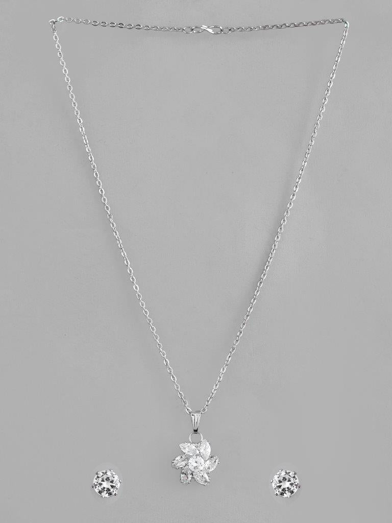 VOJ Silver Plated Flower Pendant Set