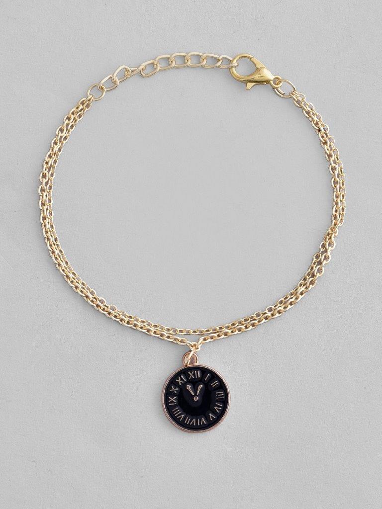 VOJ Gold Plated Black Clock Charm Bracelet - Distacart