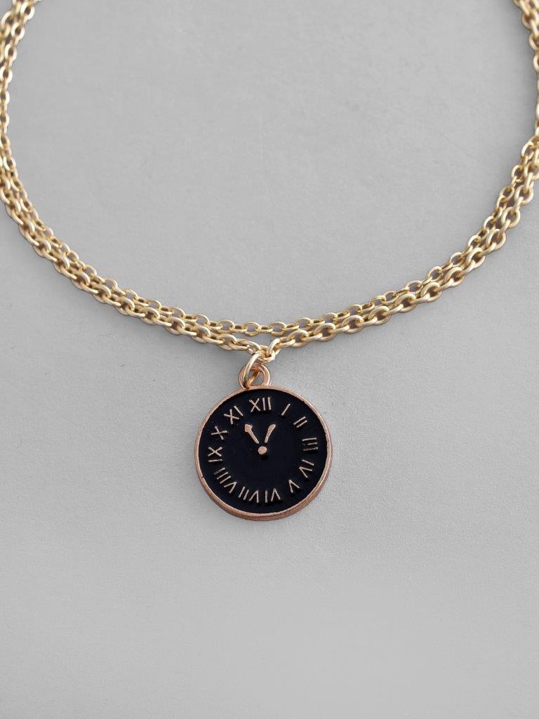 VOJ Gold Plated Black Clock Charm Bracelet - Distacart