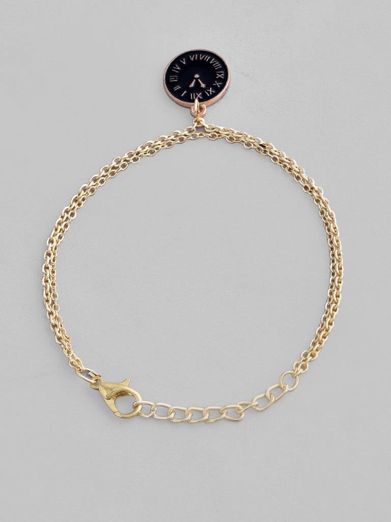 VOJ Gold Plated Black Clock Charm Bracelet - Distacart