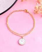 VOJ Gold Plated White Clock Charm Bracelet - Distacart